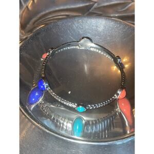 NWT RJG CN Signed Women's Silver Tone Multi-Colored Gemstone Bangle Bracelet